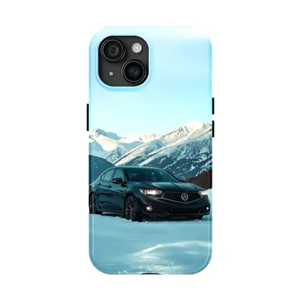 Acura TLX Black Sedan Snowy Mountain Backdrop