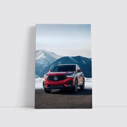 Acura RDX Red SUV Snowy Mountain Background