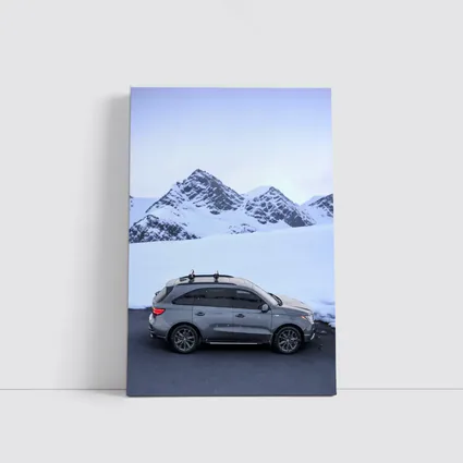Acura MDX Gray SUV Snowy Mountain Backdrop