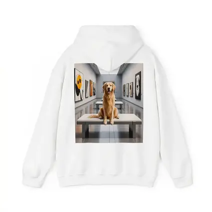Golden Retriever Sitting Inside Modern Art Gallery