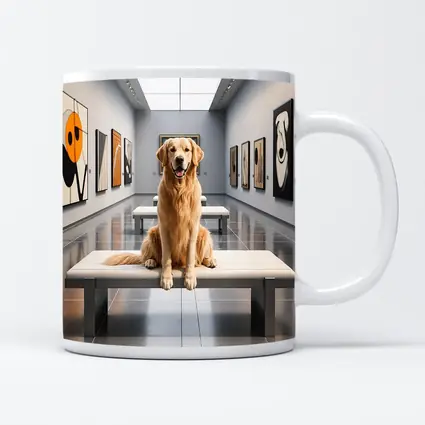 Golden Retriever Sitting Inside Modern Art Gallery