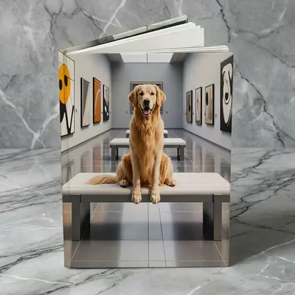 Golden Retriever Sitting Inside Modern Art Gallery