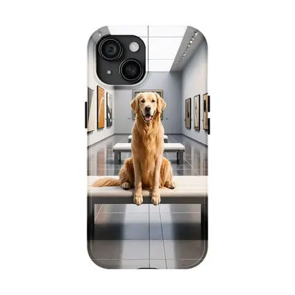 Golden Retriever Sitting Inside Modern Art Gallery