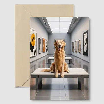 Golden Retriever Sitting Inside Modern Art Gallery