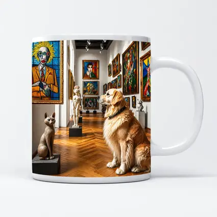 Golden Retriever Dog in Colorful Art Gallery