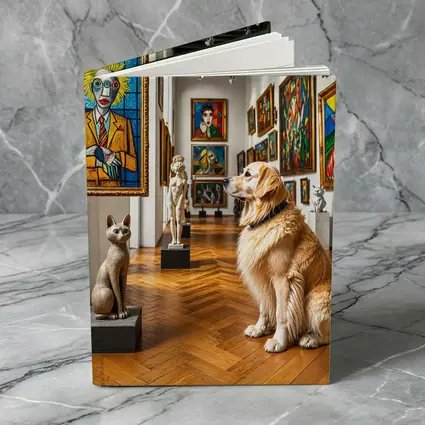 Golden Retriever Dog in Colorful Art Gallery