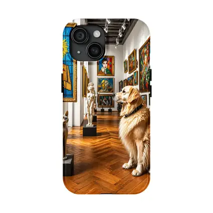 Golden Retriever Dog in Colorful Art Gallery