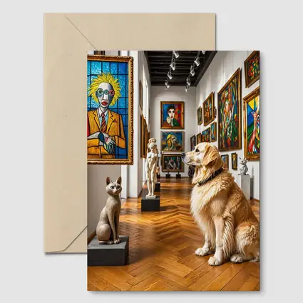 Golden Retriever Dog in Colorful Art Gallery