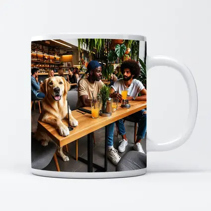 Golden Retriever Relaxing With Friends In Cafe