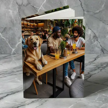 Golden Retriever Relaxing With Friends In Cafe