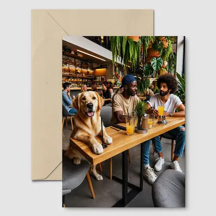 Golden Retriever Relaxing With Friends In Cafe