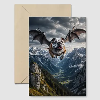 Bulldog Dragon Wings Flying Mountain Valley