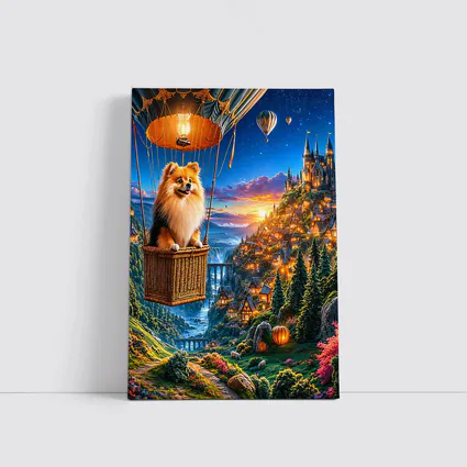 Pomeranian Dog Hot Air Balloon Fantasy Castle
