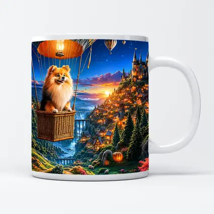 Pomeranian Dog Hot Air Balloon Fantasy Castle