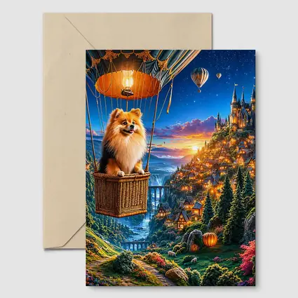 Pomeranian Dog Hot Air Balloon Fantasy Castle