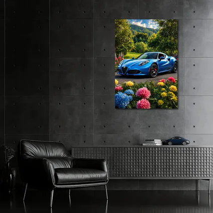 Alfa Romeo 4C Blue Garden Floral Setting