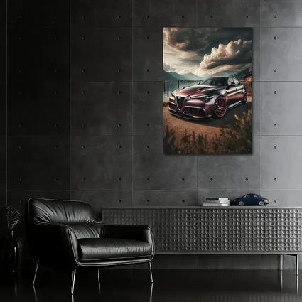 Alfa Romeo Giulia Dark Lake Mountain Scene