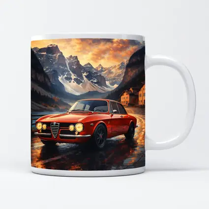 Alfa Romeo Giulia Red Mountain Sunset Scene