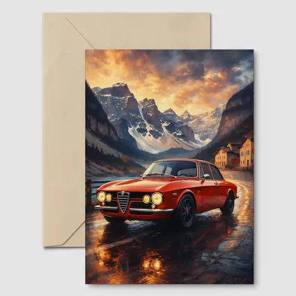 Alfa Romeo Giulia Red Mountain Sunset Scene