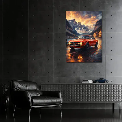 Alfa Romeo Giulia Red Mountain Sunset Scene