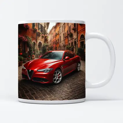 Alfa Romeo Giulia Red Italian Cobblestone Street
