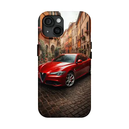 Alfa Romeo Giulia Red Italian Cobblestone Street