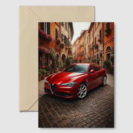 Alfa Romeo Giulia Red Italian Cobblestone Street