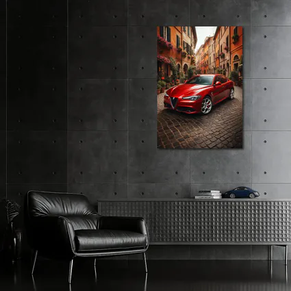 Alfa Romeo Giulia Red Italian Cobblestone Street