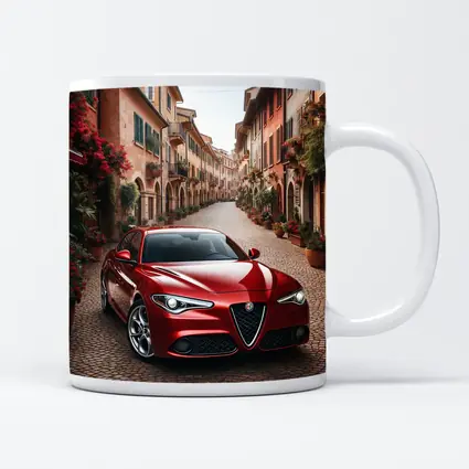 Alfa Romeo Giulia Red Italian Cobblestone Street