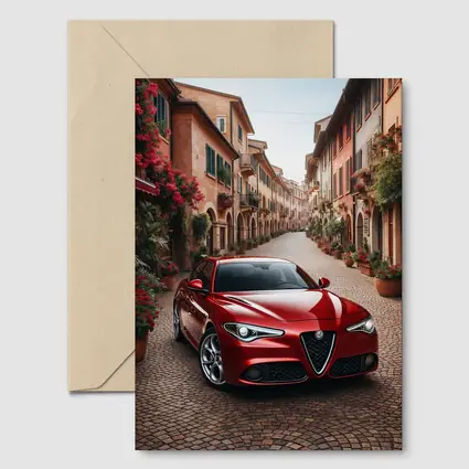 Alfa Romeo Giulia Red Italian Cobblestone Street