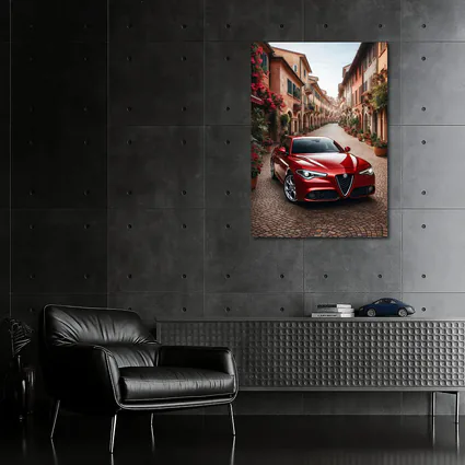 Alfa Romeo Giulia Red Italian Cobblestone Street