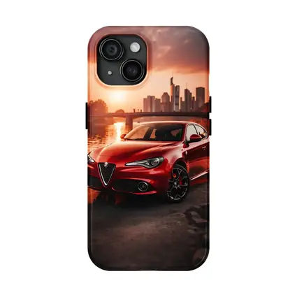 Alfa Romeo Giulia Red Sunset City Waterfront