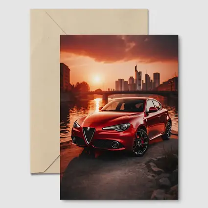 Alfa Romeo Giulia Red Sunset City Waterfront
