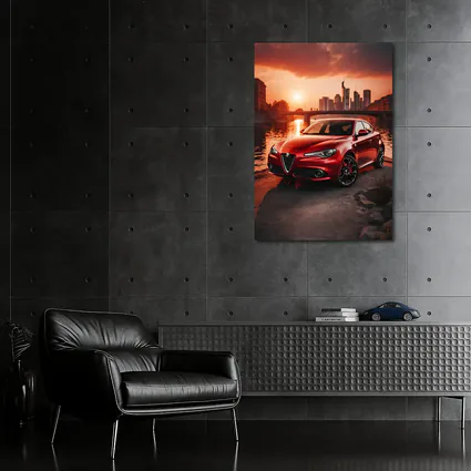 Alfa Romeo Giulia Red Sunset City Waterfront