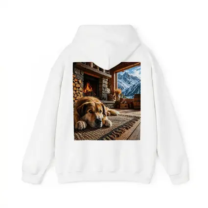 Golden Dog Resting By Mountain Chalet Fireplace