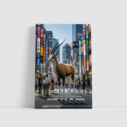 Antelope Standing in Busy Tokyo City Street