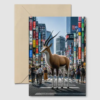 Antelope Standing in Busy Tokyo City Street