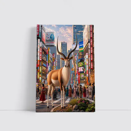 Antelope Standing in Colorful Tokyo Street