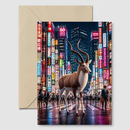 Antelope Standing In Neon Tokyo Street