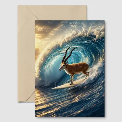 Antelope Surfing Massive Ocean Wave Sunset