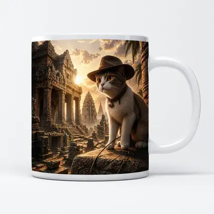 Explorer Cat Ancient Temple Ruins Sunset