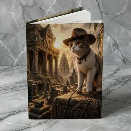 Explorer Cat Ancient Temple Ruins Sunset