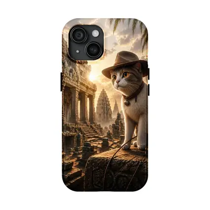Explorer Cat Ancient Temple Ruins Sunset