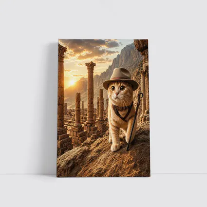 Adventure Cat Explorer Ancient Ruins Sunset