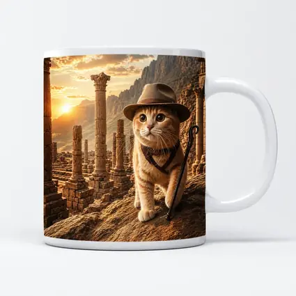 Adventure Cat Explorer Ancient Ruins Sunset