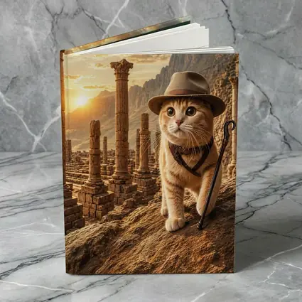 Adventure Cat Explorer Ancient Ruins Sunset