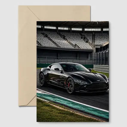 Aston Martin Vantage Black on Racing Track