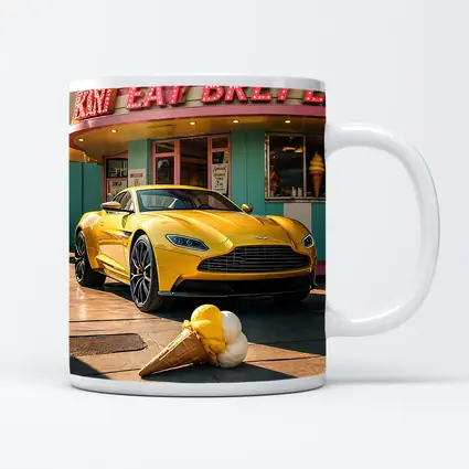 Aston Martin DB11 Yellow Retro Ice Cream Shop