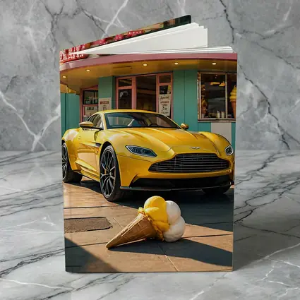 Aston Martin DB11 Yellow Retro Ice Cream Shop