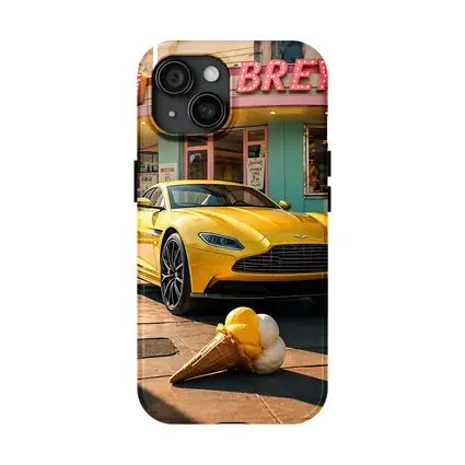 Aston Martin DB11 Yellow Retro Ice Cream Shop